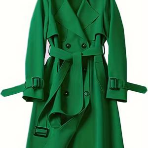 TEMU 신상 가을 겨울 패션 우아한 단색 여성 캐주얼 트렌치 코트, 무릎 기장 브리티시 스타일, INS 한국풍 분위기 의상, 양ธ매매, 출퇴근용, 지적인 우아함, 클래식 활용성, 고급스럽고 세련된, 원단 포함