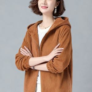 TEMU 여성용 코듀로이 숏 코트 2025 봄가을 신상 중년 엄마 감성 긴팔 가을 탑 캐주얼 자켓