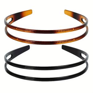 TEMU 블랙 앤 브라운 그라데이션의 이중 칫솔살이 헤어밴드 2개 세트. 미끄럼 방지 기능이 있는 트렌디한 플라스틱 헤어 액세서리. 데일리룩이나 특별한 행사에 완벽하며 스타일리시한 헤어 스타일링을 연출할 수 있습니다.