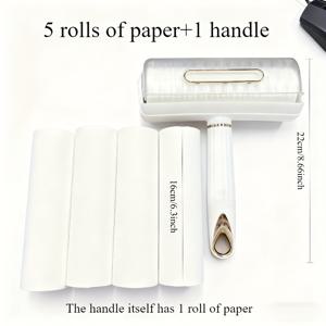 TEMU 6개 세트 강력한 찢어짐 방지 롤러 털 제거기, 애완 고양이 및 강아지 필수품, 털, 솜털, 먼지 및 기타 쓰레기 제거에 적합, 쉬운 교체형 끈끈이 시트, 고양이 털 제거기