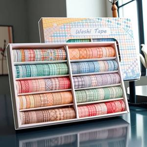 TEMU 100가지 이상의 스타일을 갖춘 다양한 색상의 체크 무늬 와시 테이프. 스크랩북, 플래너, 정리 노트, 프로젝트에 완벽하며, 앨범 배경, 빈 책갈피, 태그, 선물 포장 등에 사용할 수 있습니다.