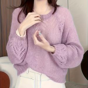 TEMU 여성용 풀오버, 가볍고 속이 빈 디자인, 루즈핏, 롱 슬리브, 및 홈웨어에 적합, 세탁기 사용 가능한 여성용 긴팔 탑