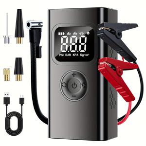 TEMU 150PSI 휴대용 점프 스타터 에어 컴프레서 | 5.0 가솔린/3.0 디젤, 12V 자동 차량 배터리 충전기, 점프 케이블, LED 라이트 & LCD 디스플레이, 고속 충전, SUV, , 볼 등, 차량 시동 도구, 차량용 점프 스타터