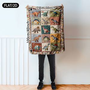 TEMU [플랫/2D] 디지털 프린팅 빈티지 패치워크 공룡 플란넬 담요, 부드럽고 따뜻함, 침실, 거실, 자동차, 집 장식용으로 적합. 다양한 패치워크 스타일의 공룡 요소가 있는 공룡 애호가를 위한 따뜻한 담요