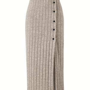 TEMU 여름/가을 신상 여성 캐주얼 하이웨이스트 골지 버튼 분할 스커트