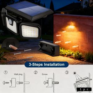 TEMU B B BRIGHT 태양광 가로등, 삼면 조명 멀티헤드 센서 조명, 무선 가로등, 고출력 농촌 마당 조명, 야외 벽등, 태양광 가로등, 인체 감지, 복도, 농촌 마당, 빌라에 적합