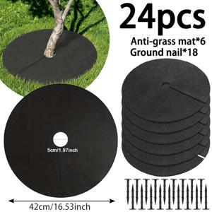 TEMU 24개/12개 정원 식물 잡초 제거 세트, 42cm/16.53인치, 재사용 가능한 검은색 잡초 방지 패브릭 (고정 스테이크 포함) - 정원 및 잔디 잡초 매트, 통기성 습기 보존 커버 (식물용), 잡초 성장 방지, 잡초 방지, 정원 용품