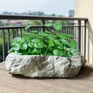 TEMU 세라믹 록 스타일 수경 재배 화분 - 모던 러스틱 테이블탑 화분, 실내/실외용, 날씨에 강한 불규칙한 돌 디자인, 거실, 발코니, 수족관에 완벽 - 독특한 선물 아이디어, 야외 장식, 수공예 질감 장식품