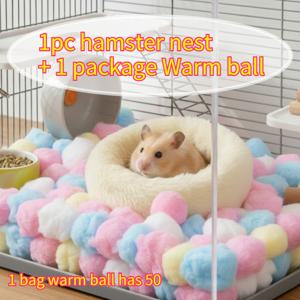 TEMU 햄스터 둥지와 보온볼 2개 세트 (햄스터 둥지 1개 + 보온볼 1개) - 겨울철 따뜻하고 부드러운 햄스터 은신처, 사계절용 작은 반려동물을 위한 편안한 쉼터, 사랑스러운 장식용 햄스터집, 따뜻하고 안전한 가족용 소형 반려동물 휴식 둥지