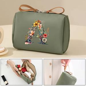 TEMU 플로럴 프린트 메이크업 백, 재미있는 26글자 프린트 대용량 핸드백, 휴대용 수납 파우치, 완벽한 크리스마스 선물, 지퍼백 여행용 립스틱/메이크업/스펀지/소품 정리, 휴가 선물 추천, 발렌타인데이 선물, 라마단 선물, 지퍼 스타일 랜덤