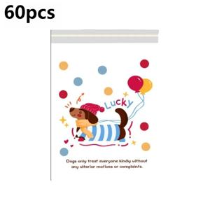 TEMU 귀여운 행운의 닥스훈트 접착식 쓰레기 봉투 60개 — 귀여운 닥스훈트 풍선 폴카 도트 프린트 | 일회용 휴대용 미니 쓰레기 봉투, 책상 및 차량 수납용 | 스타일리시한 만화 보관백, 책상 위 잡동사니 정리 및 쓰레기 분리 수거용