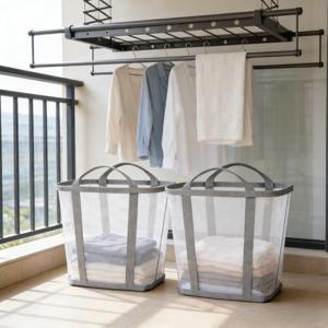 TEMU 손잡이가 있는 대용량 접이식 세탁물 건조 바구니 2개 - 휴대용 수납 가방, 접이식 장난감 수납 가방, 의류 수납 바구니, 세탁기 및 욕실 세탁 바구니, 장난감, 의류, 욕실 수납에 적합