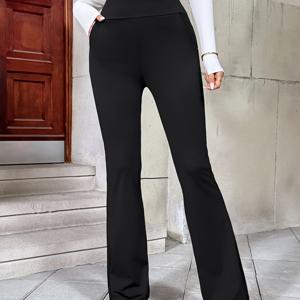 TEMU 여성용 하이웨이스트 바지 한 쌍, 다용도 및 편안함, 사이드 포켓 및 플레어 디자인 특징, 캐주얼 외출에 적합. 사이클링, 피트니스 및 기타 활동에 이상적입니다.