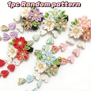 TEMU 1개 [수제 일본식 패브릭 플라워] 벚꽃 머리핀 사이드 클립, 전통 스타일 사진 촬영 헤어 액세서리, 여행 사진 촬영 소품, 일본식 머리핀, 우아한 여성용 헤어 장식