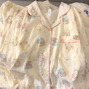 TEMU 귀여운 만화 디자인의 봄/가을에 완벽한 고품질 긴팔 잠옷 (10대용). 편안하고 달콤한 루즈핏 캐주얼 라운지웨어 세트로 기숙사 학생에게 이상적이며 외출하기에도 좋습니다.