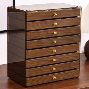 TEMU 8단 월넛 보석함 - 벨벳 안감으로 스크래치 방지, 쉽게 접근 가능한 풀아웃 서랍 디자인. 대용량 보석 보관함 (10.63x9.25x5.51 인치), 화장대나 매장 디스플레이에 적합, 선물용으로 이상적인 보석 상자