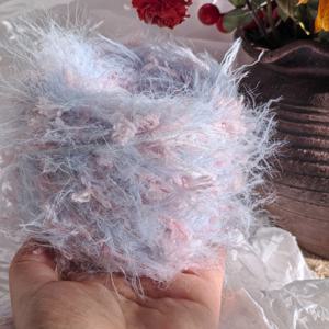 TEMU 50G 아이스 블루 & 피치 핑크 대비 핸드믹스 얀, 코바늘 숄 카펫 장식 플라워 얀, 초극세사 피부 친화적 수제 뜨개질 소재 볼