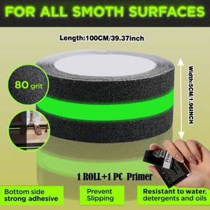 TEMU 야광 미끄럼 방지 테이프 1롤 - 야광 기술, 계단, 발판 및 바닥에 적합한 밝은 녹색 - 실내/실외 안전 테이프 (폭 1.96인치) - 가정, 사무실, 창고, 병원, 학교에 이상적 - 미끄럼 방지 디자인