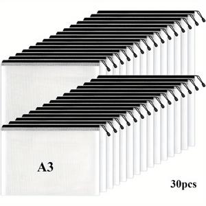 TEMU 11X16인치 대형 블랙 메시 지퍼백 30개 세트. 학교 및 사무용품 정리, 퍼즐, 게임 및 여행용품 보관에 적합하며 지퍼가 특징입니다.