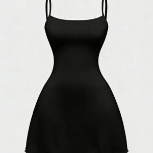 TEMU 신상 봄/여름 컬렉션: 슬림하고 세련된 블랙 슬립 드레스. 몸매를 부드럽게 감싸주며 파티 및 데이트에 완벽하며 다양한 행사에 활용하기 좋습니다.