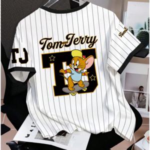 TEMU 새로운 Warner 콜라보레이션, 남성용 참신하고 창의적인 반팔 티셔츠, 톰과 제리 프린트, 캐주얼 스포츠 및 편안한 데일리 라운드넥 풀오버 의류