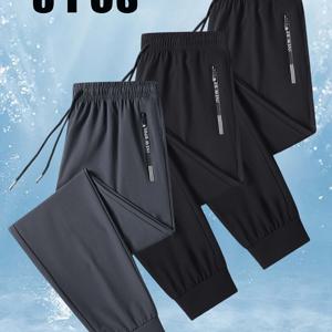 TEMU 남성 여름 스포츠 긴 바지, 허리 주름 드로스트링, 양면 사이드 포켓, 통기성 좋고 다용도로 사용 가능, 출퇴근 및 야외 레저에 적합