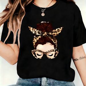 TEMU 2026년 신상 반팔 프린트 티셔츠 여성 프린트 헤어밴드 및 안경 패션 프린트 디자인 인품 우아한 캐주얼 패션 좋은 외모 탑