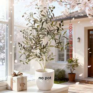 TEMU 1미터 인조 올리브 나무, 실크 같은 식물, 천연 나무 줄기와 사실적인 열매가 있는 실내용 인조 올리브 나무, 현대적인 가정, 사무실, 거실 바닥 장식용으로 이상적