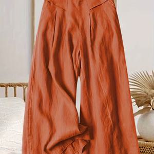 TEMU 여성용 빈티지 리넨 와이드 레그 팬츠 - 여름용 가벼운 통기성 크롭 팬츠, 루즈핏 다용도 반신축성 하이웨이스트 리넨 캐주얼 바지