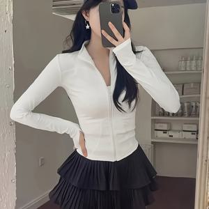 TEMU 1개 여성용 패션 피트니스 지퍼업 긴팔 요가 재킷, 스탠드 칼라 타이트핏 탑, 가을/겨울 아침 러닝 및 스포츠용, 여성 운동 캐주얼 웨어