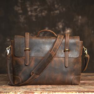 TEMU 크레이지 호스 천연 가죽 남성용 서류가방, 숄더백 또는 크로스백으로 착용 가능, टॉप그레인 소가죽 빈티지 메신저백