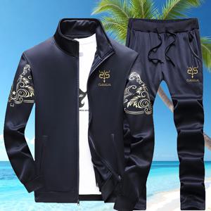 TEMU 봄/가을 스타일 플리스 지퍼업 프린트 가디건 캐주얼 스포츠 투피스 세트