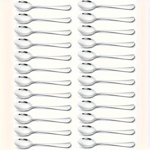 TEMU 24개 커피 스푼, 스테인리스 스틸 스푼, 미니 커피 스푼, 실버 테이블 스푼 - 가족 파티, 레스토랑, 커피숍에 완벽 - 크리스마스, 할로윈, 추수감사절 및 기타 휴일에 완벽