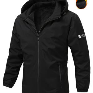 TEMU 남성용 스타일리시한 기모 안감 따뜻한 후드 재킷, 지퍼 포켓, 두꺼운 지퍼업 코트 (블랙 & 블루), 남편을 위한 가을/겨울 선물