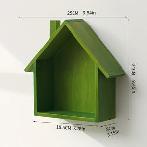 TEMU 귀여운 벽걸이 나무 작은 집 레트로 향수 홈 벽 입구 장식 벽걸이 나무 장식 간편 선반