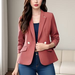 TEMU 여성용 브릭 레드 패딩 , 2024년 가을/겨울 신상 스타일, 소녀스러운 여성용 테일러드 숏 캐주얼 슈트