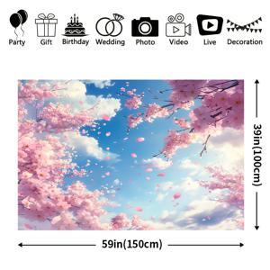 TEMU 1개 봄 벚꽃 & 푸른 하늘 폴리에스테르 배너 - 다용도, 전원 필요 없음, 쉬운 걸이 구멍 포함 - 기념일 축하 및 케이크 스매시 포토 촬영에 이상적, 벚꽃 장식
