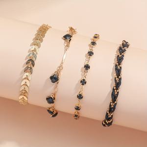 TEMU 여성용 팔찌 세트 블랙 네잎 클로버 펜던트 브레이드 팔찌 매일 파티용으로 적합 데이 선물