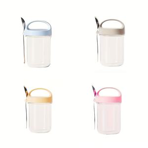 TEMU 4개입, 4색 세트, 요거트 컵, 유리 대형 입구 밀폐 용기, 오버나이트 오트 컵, 밀크셰이크 컵, 아침 컵, 전곡 시리얼, 과일 및 채소 시리얼, 밀크 샐러드, 요거트, 스푼 포함 식사 준비