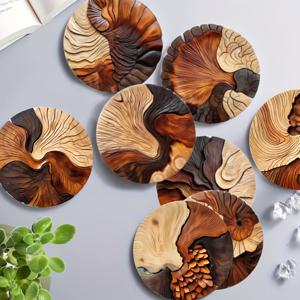 TEMU 천연 나무 공예 코스터 8개 세트, 내열 테이블 매트, 방화 식기 및 음료 받침대, 미끄럼방지 패드