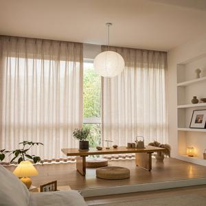 TEMU 2개입 일본 스타일 단색 시스틴, 베이지 장식 필터 커튼 패널 (봉 포함), 겉면 커튼, 단색 간편 디자인, 간편한 걸이용 로드 포켓, 빛 필터링, 거실 또는 침실 장식에 적합