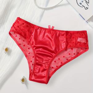 TEMU 1개 여성용 미드라이즈 팬티 - 꽃무늬 자카드 & 리본 장식이 있는 섹시한 시스루 레이스 속옷, 통기성 메쉬 빨간색 팬티, 우아한 스페셜 컬렉션, 일상 편안함 | 섹시 란제리 | 쉬어 메쉬 원단