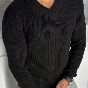 TEMU 새로운 솔리드 컬러 V넥 니트 스웨터, 남성용 우아한 스웨터, 솔리드 컬러 스웨터, 두꺼운 실감 디자인으로 남성의 기품을 돋보이게 하는 가을 겨울용 일상 캐주얼 웨어, 휴가 여행용, 부드러운 소재