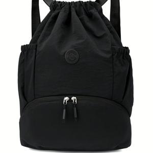 TEMU 남녀 공용 대용량 멀티 포켓 수납 캐주얼 스포츠 가방, 단색 습식/건식 분리 요가 짐 가방 (신발 수납 공간 포함), 수영, 농구, 야외 하이킹에 적합, 드로스트링 잠금 방식