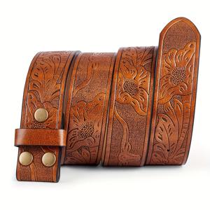 TEMU 남녀공용 웨스턴 벨트 - 빈티지 인조 가죽 소프트 벨트, 웨스턴 스탬프 프레스 디자인, 1.5인치 폭 버클 없는 벨트 (청바지 & 기어용) - 미디엄 사이즈, 웨스턴 댄스, 목장, 캐주얼 웨어용 고품질