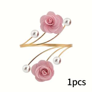 TEMU 조절 가능한 메탈 조각과 모조 진주 장식이 있는 패브릭 꽃 커튼 타이 4개, 바인딩 스트랩, 커튼 후크가 포함된 제품