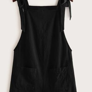 TEMU 여성용 블랙 민소매 점프수트 조절 가능한 스트랩 & 사이드 포켓 - 캐주얼 여름 의상, 단색, 슬리브리스 점프수트, 봄 패션, 논스트레치 원단