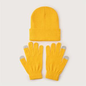 TEMU 2개입 단색 비니 + 터치스크린 장갑, 가을 겨울용 보온 다목적 액세서리