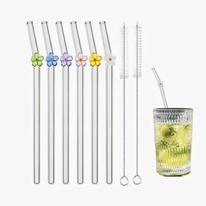 TEMU 8-5 귀여운 플로럴 패턴 유리 빨대 세트 | 깨지지 않음 & 식기세척기 사용 가능 | 핑크 골드/블루/그린/틸 | 청소 브러쉬 포함 | 밀크쉐이크, 스무디 및 결혼식, 발렌타인데이 선물 (할로윈, 부활절, 추수감사절, 크리스마스 선물)