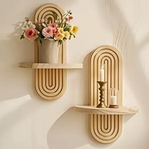 TEMU 스타일 나무 선반 2개/4개 세트, 천연 원목 선반, 벽걸이형 수납 선반, 욕실용 행잉 선반, 거실, 침실, 욕실, 주방에 적합, 아로마테라피, 양초, 식물 수납 가능